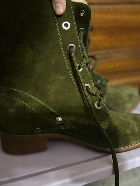 Olive Green Suede Lace-Up Women's Ankle SJP Boots